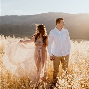 White fox lucky star rose gold glitter maxi dress